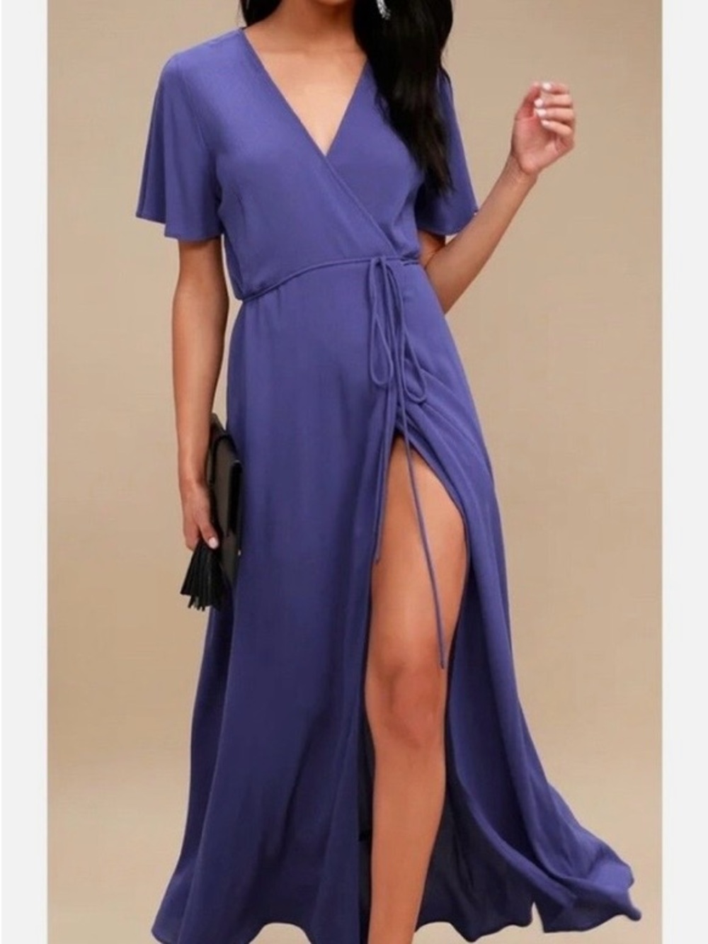 Lulu's Violet Wrap Maxi Dress with Side Slit